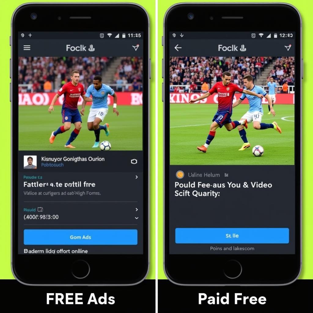 Two phones displaying different football streaming apps