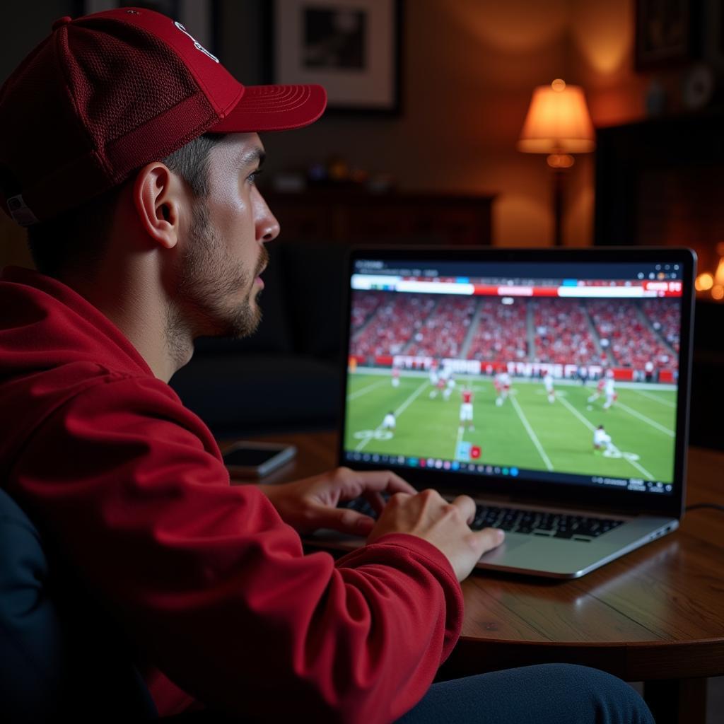 Cornell College Football Fan Watching Live Stream