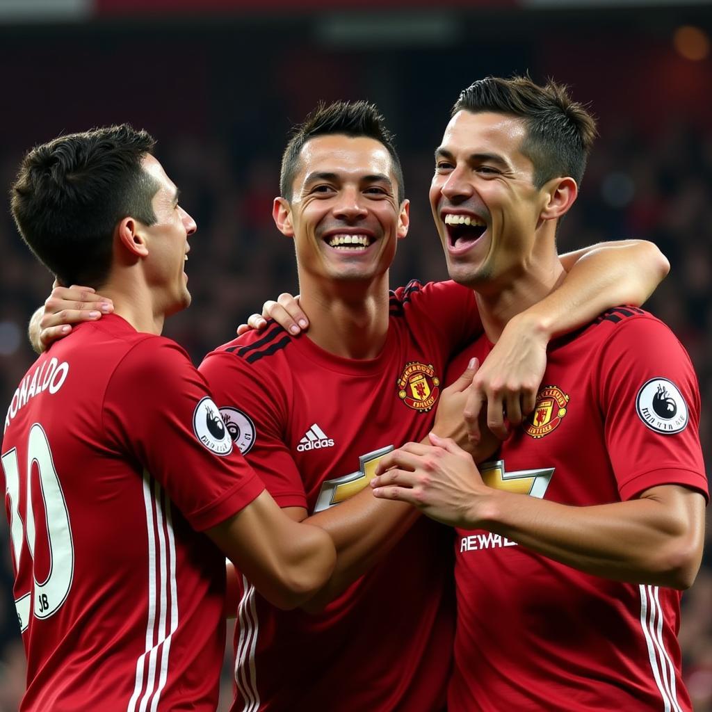 CR7 Ronaldo ăn mừng bàn thắng cùng đồng đội Manchester United