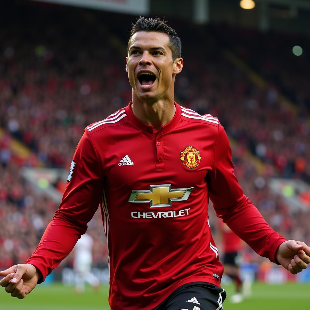 Cristiano Ronaldo ăn mừng bàn thắng trong màu áo Manchester United