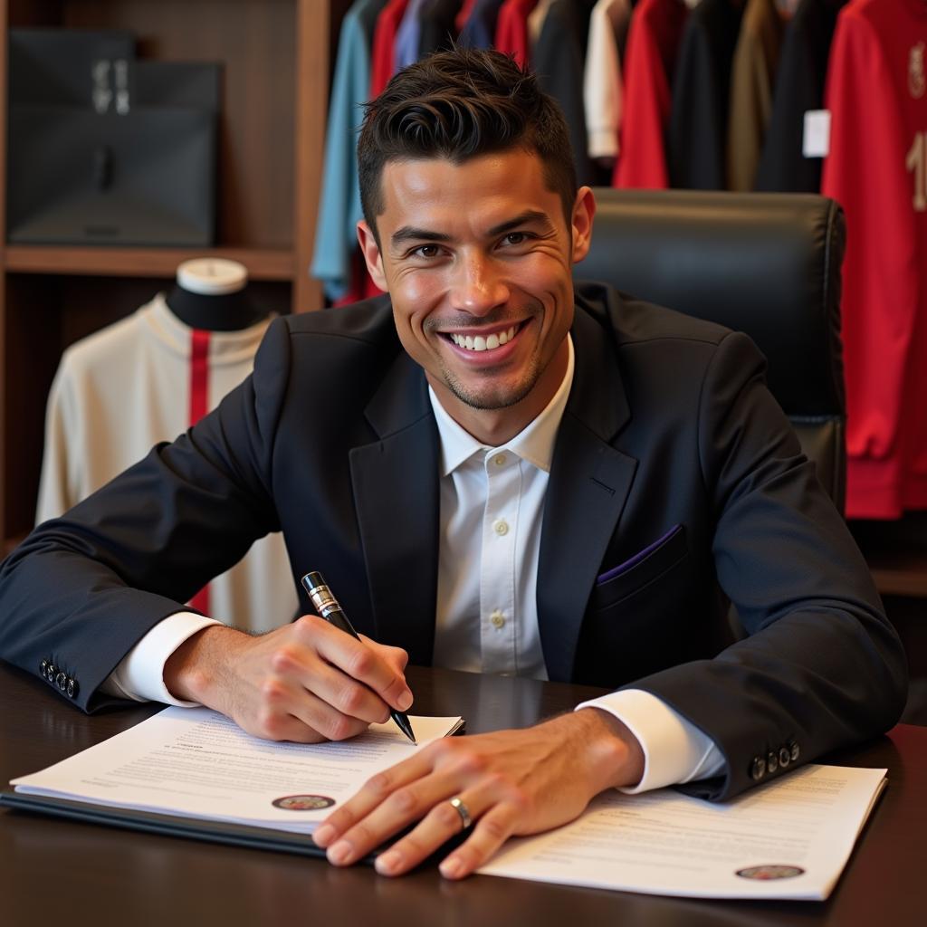 Cristiano Ronaldo signing an endorsement deal