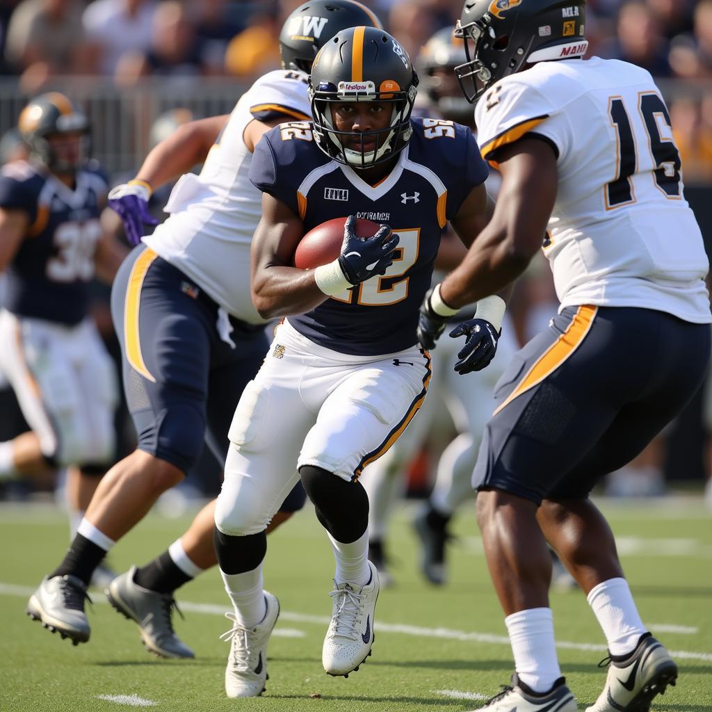 A Cy Ranch Mustangs football player in action