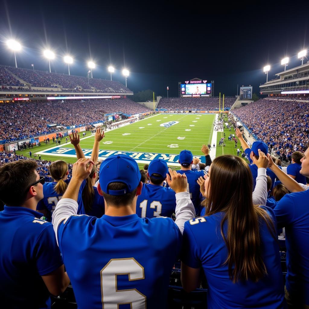 Dakota Wesleyan University football fans celebrating a touchdown