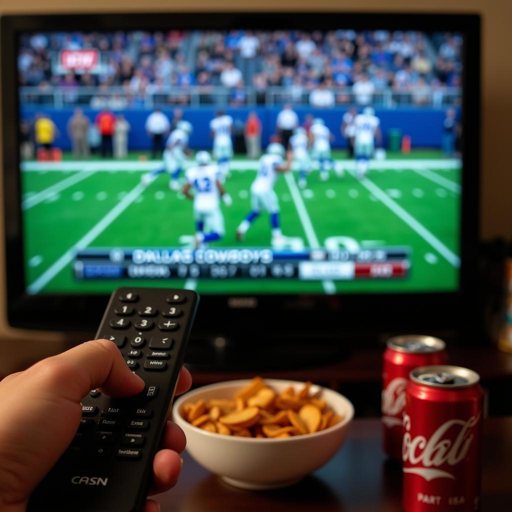 Dallas Cowboys Fan Watching Game on TV