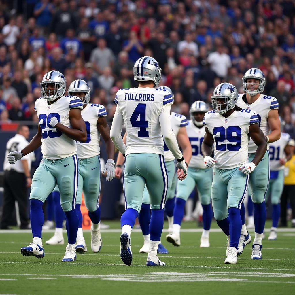 Dallas Cowboys players running onto the field before the game