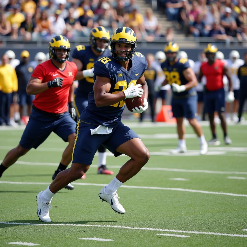 Michigan football team practicing on the field