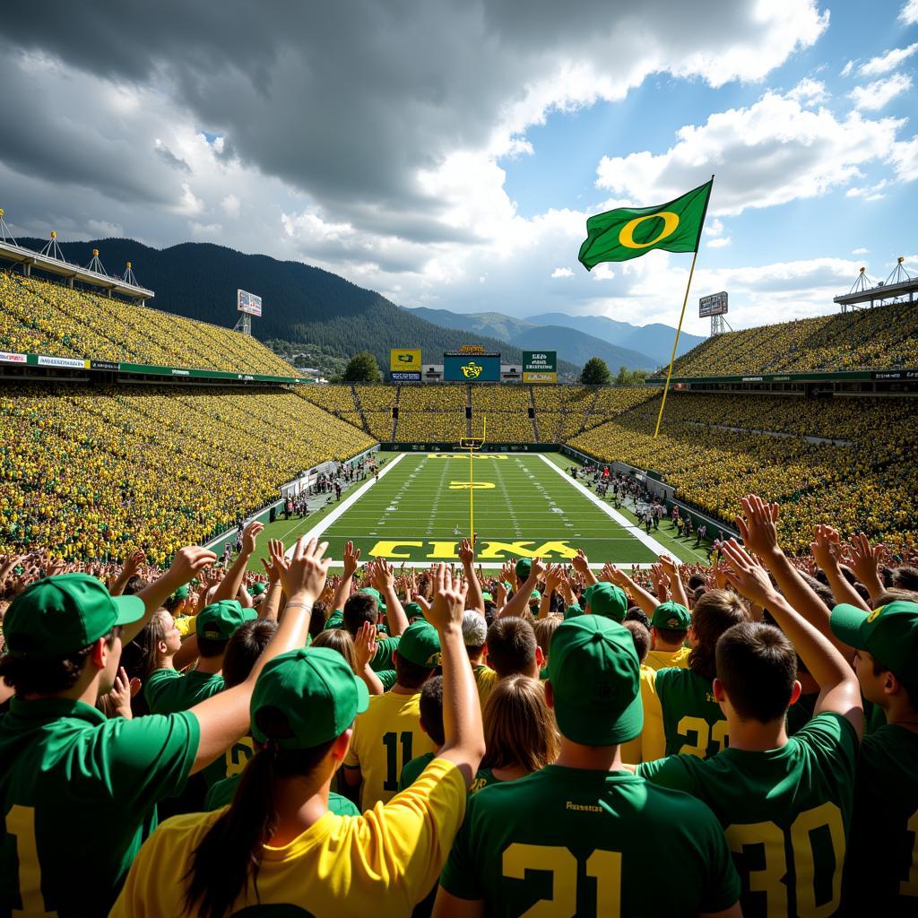 Oregon Ducks fans celebrating a touchdown