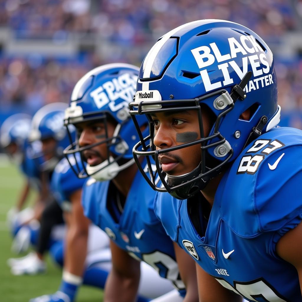 Duke Football Players Kneeling with BLM Helmets