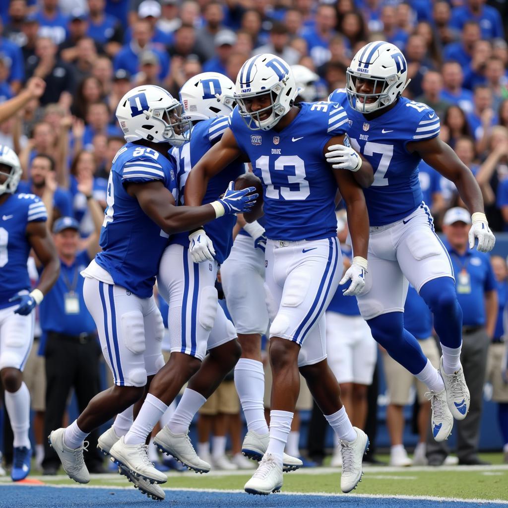 Duke Football Players Celebrating a Touchdown