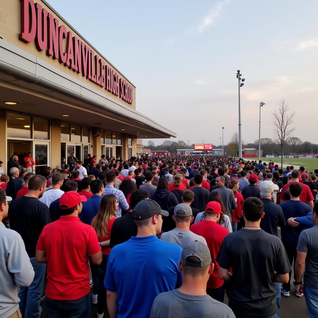 Duncanville High School football ticket booth with a line of fans