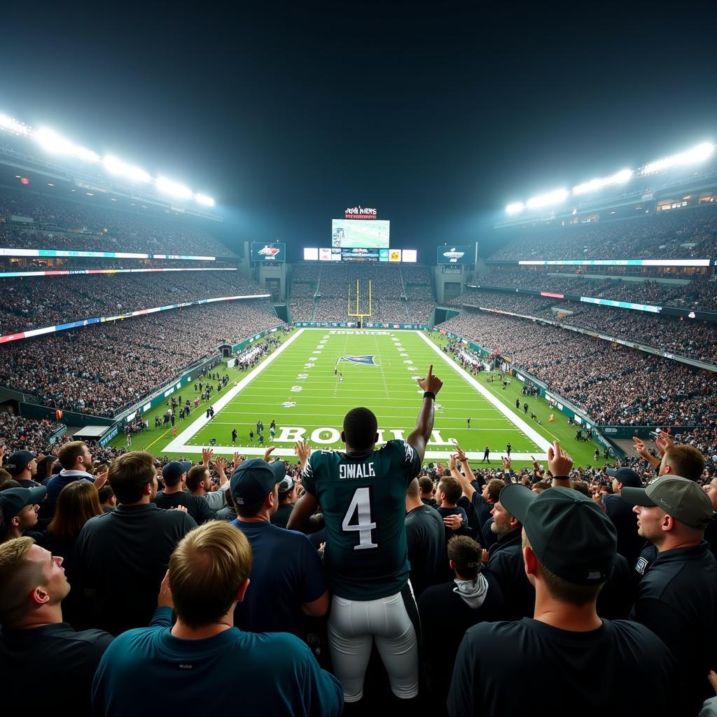 Eagles fans celebrating a touchdown at Lincoln Financial Field