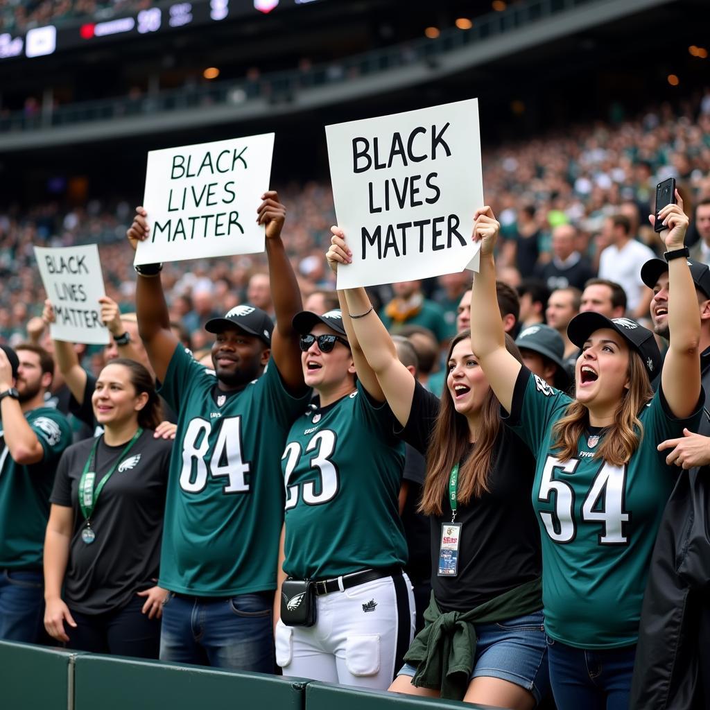 Eagles fans holding Black Lives Matter signs