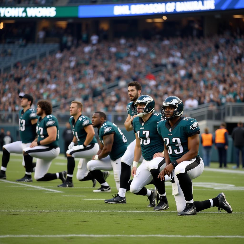 Eagles players kneeling during the national anthem