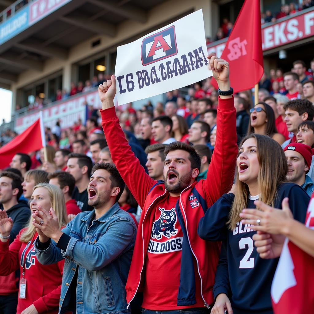 East Buchanan Bulldogs football fans cheering in the stands