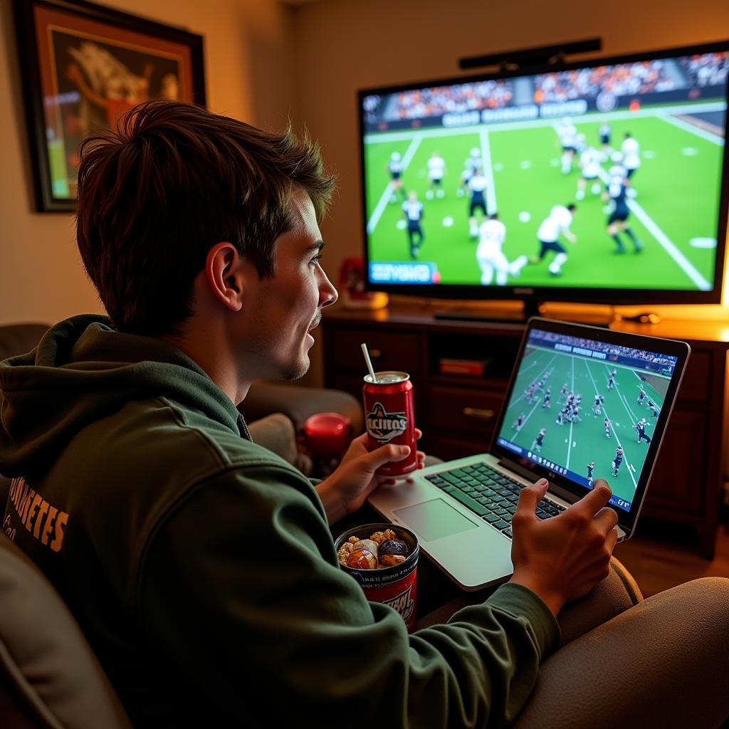 East Central Hornets Football Fan Watching Live Stream