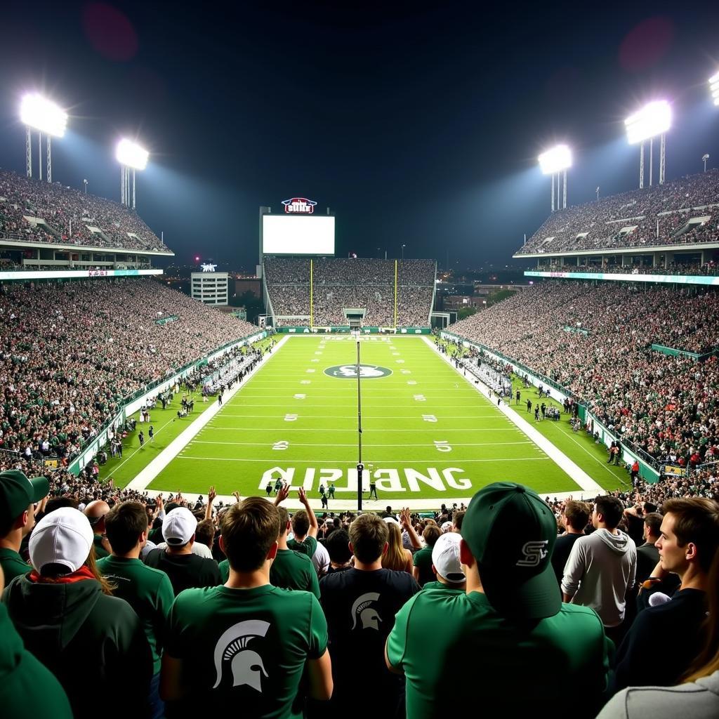 East Lansing Michigan Football Stadium packed with cheering fans