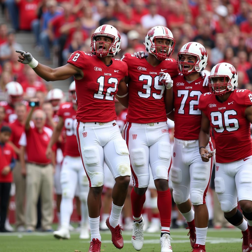 Eastern Washington Football Players Celebrating a Touchdown