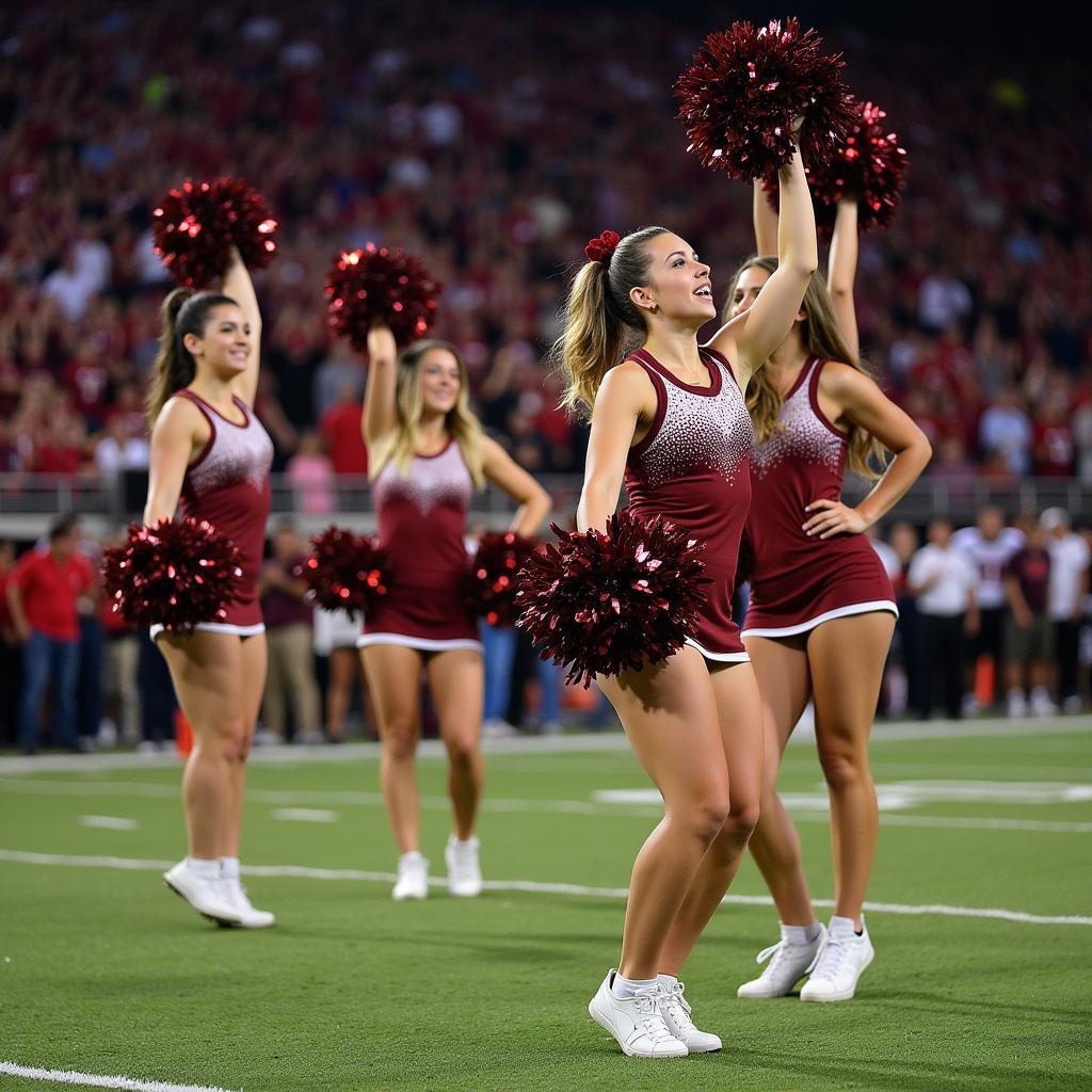 Easton High School cheerleaders performing during a football game