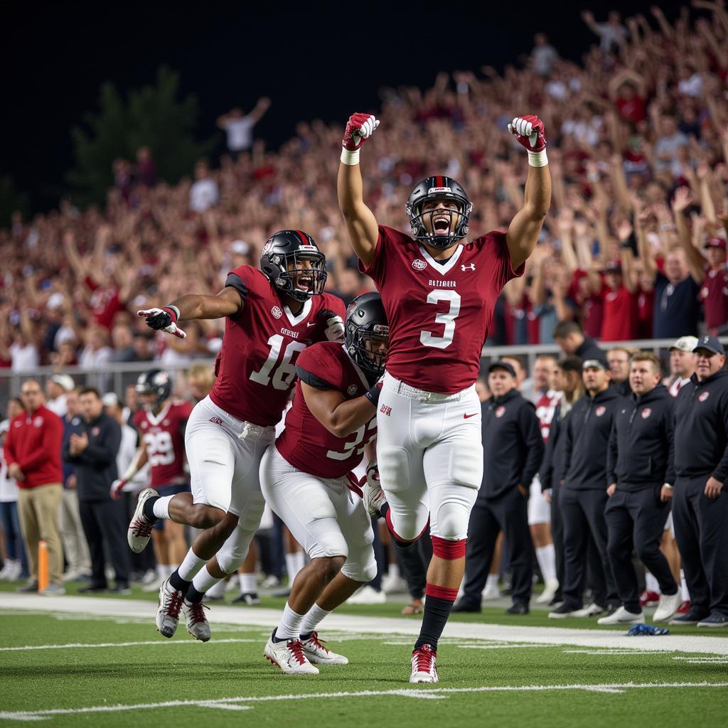 Easton High School football players celebrating a touchdown