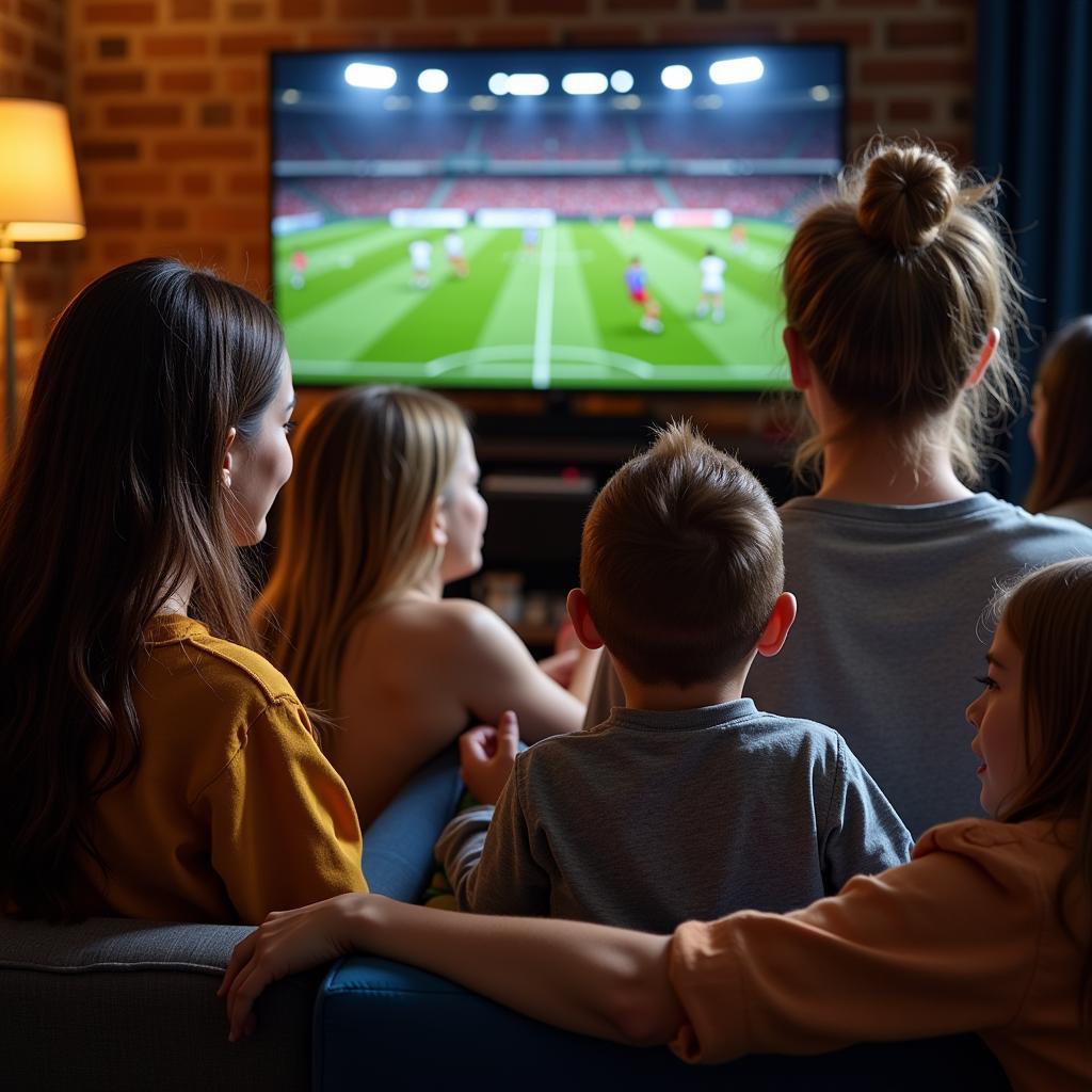 Fans of different ages watching the EC Glass Heritage Football live stream together