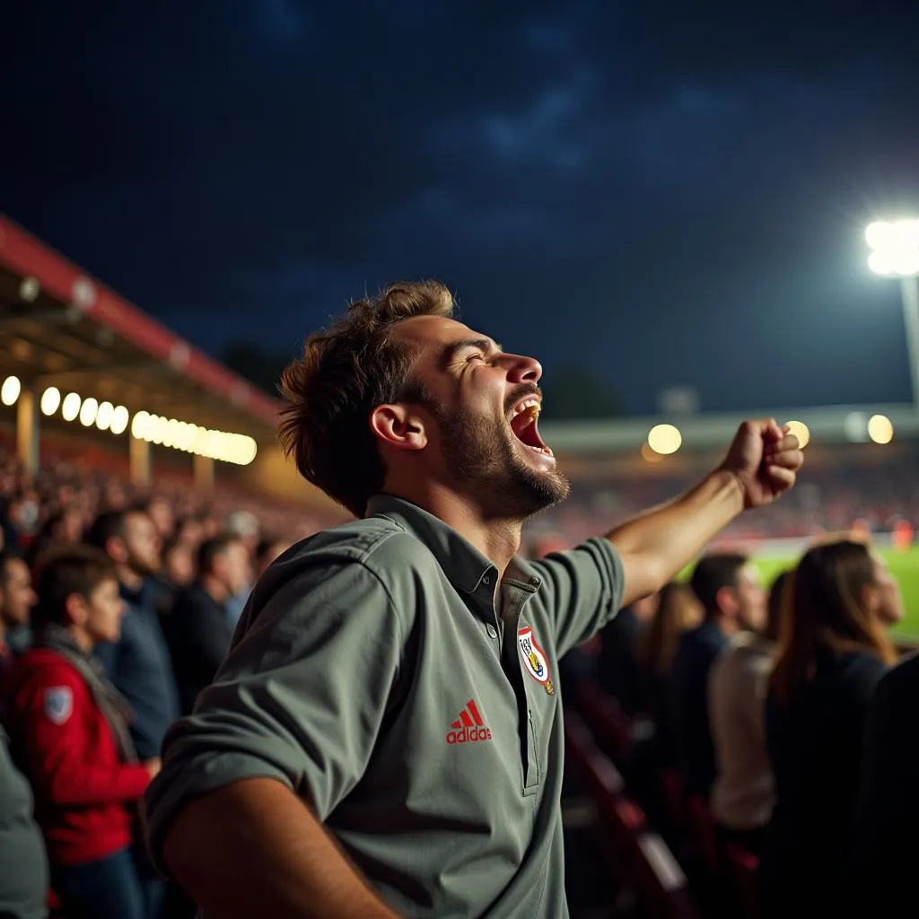 English Football Conference fan celebrates a goal