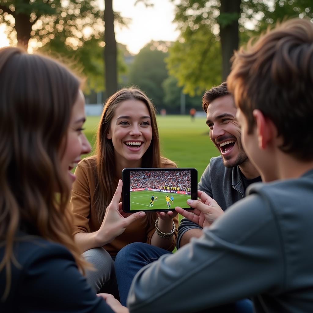 Watching Football on iPhone Outdoors