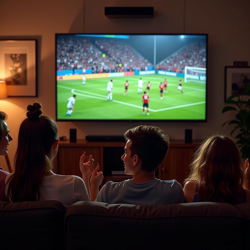 Group of friends watching football together