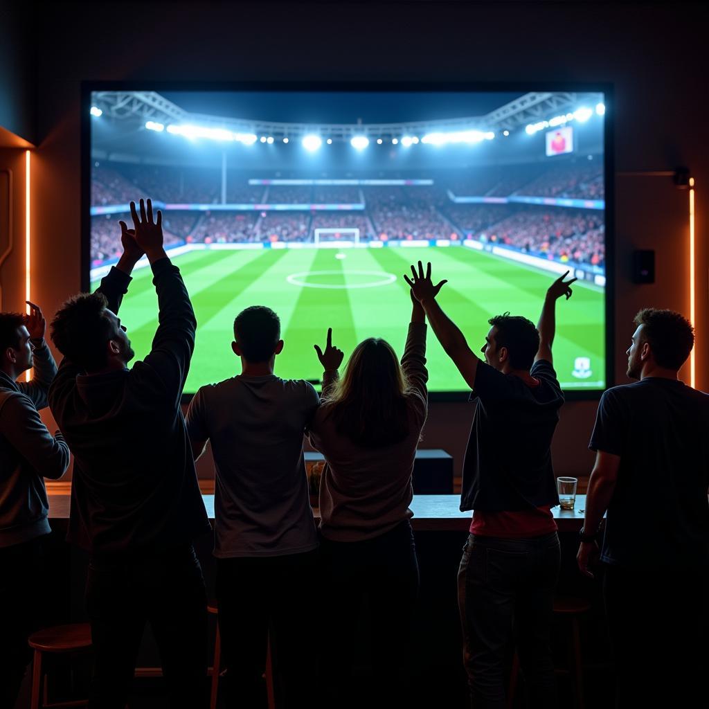 Friends celebrating a goal during a Premier League live stream