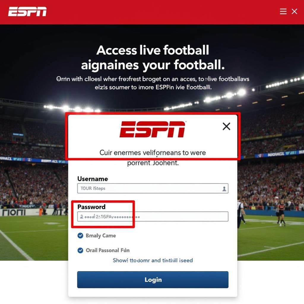 ESPN Live Football Login Screen