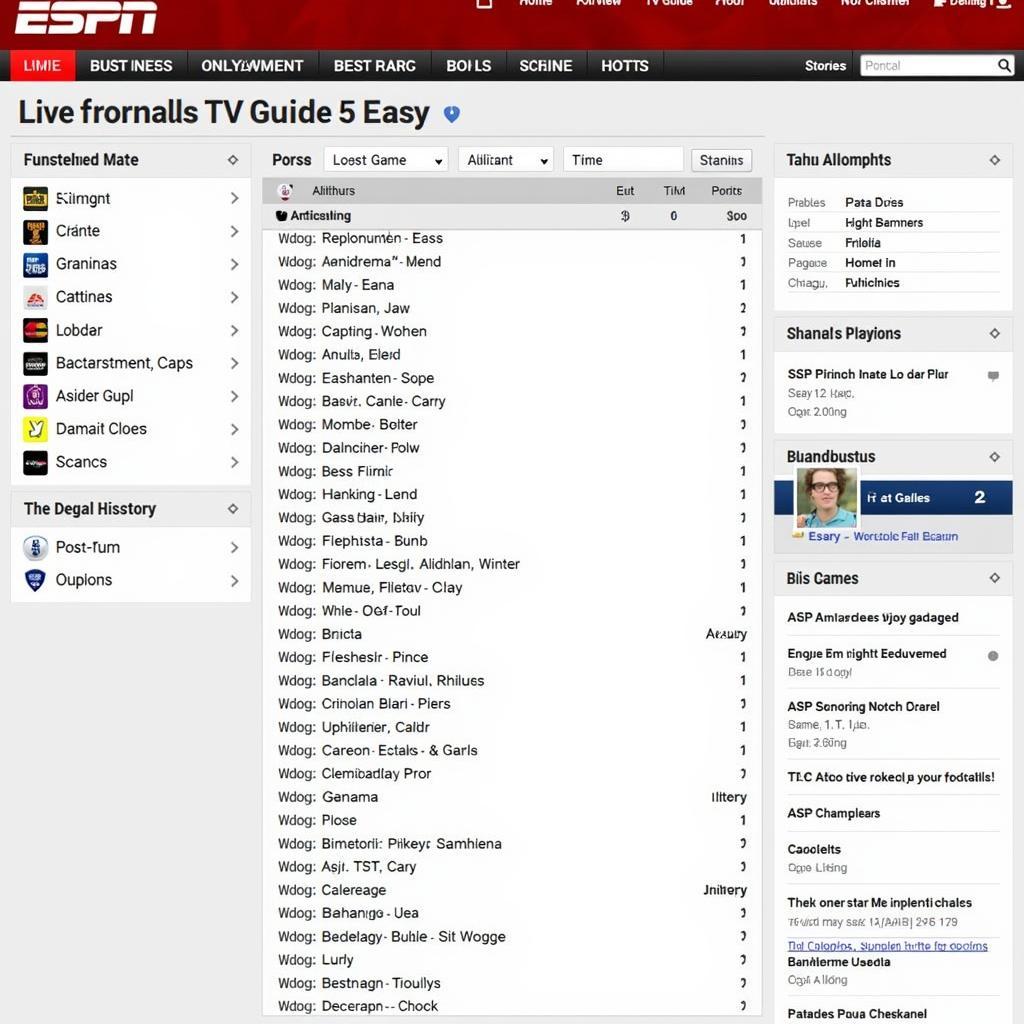 ESPN Live Football TV Guide