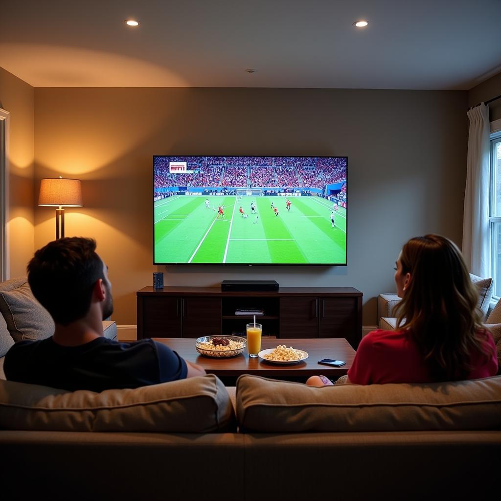 Watching ESPN live football on a big-screen TV