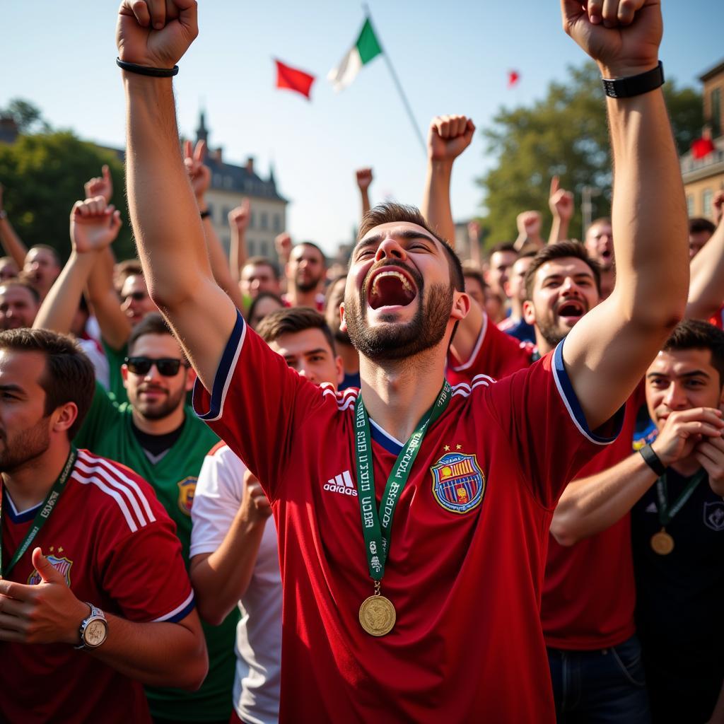 Fans celebrating their team's victory in the streets