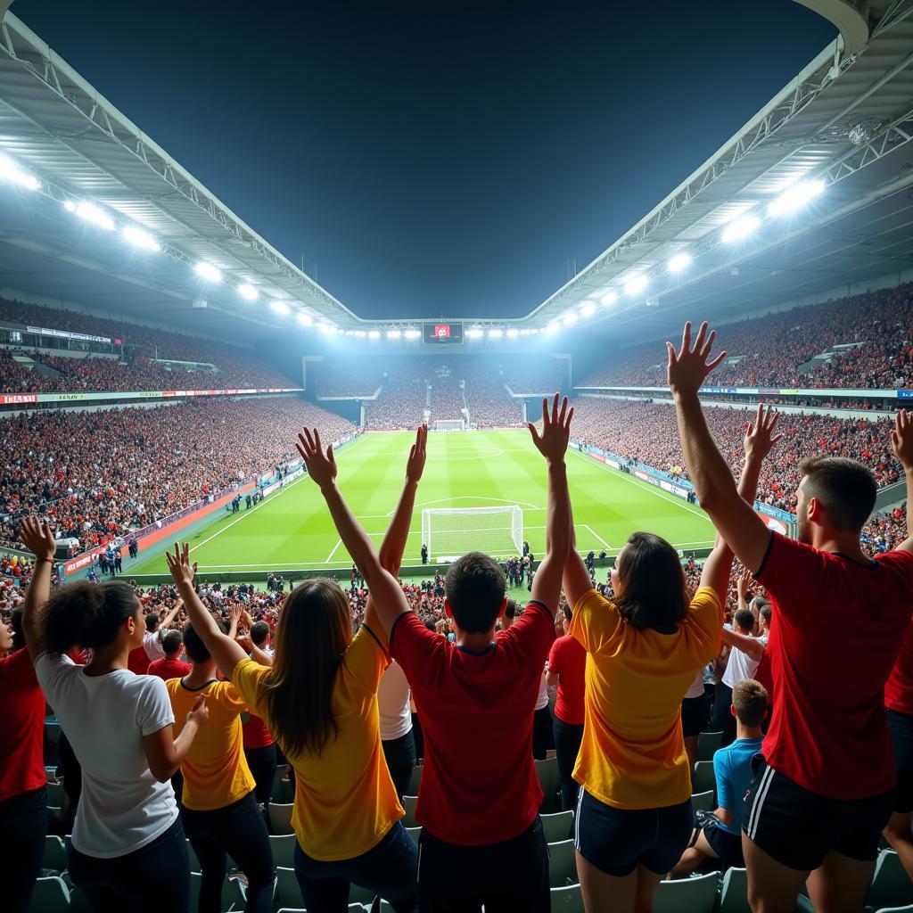 Fans celebrating a goal during a Euro football match