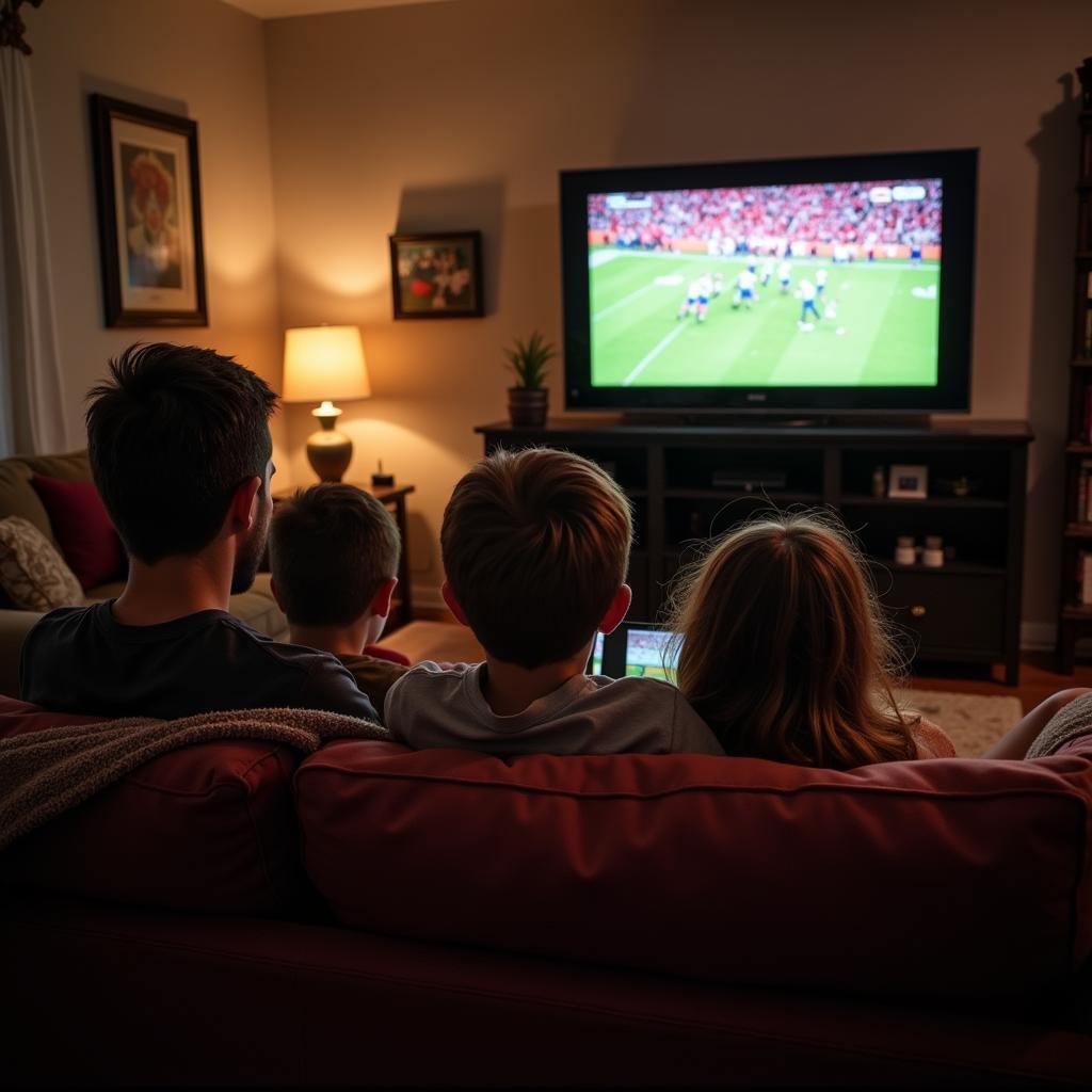 Family watching Alabama high school football live stream on their TV