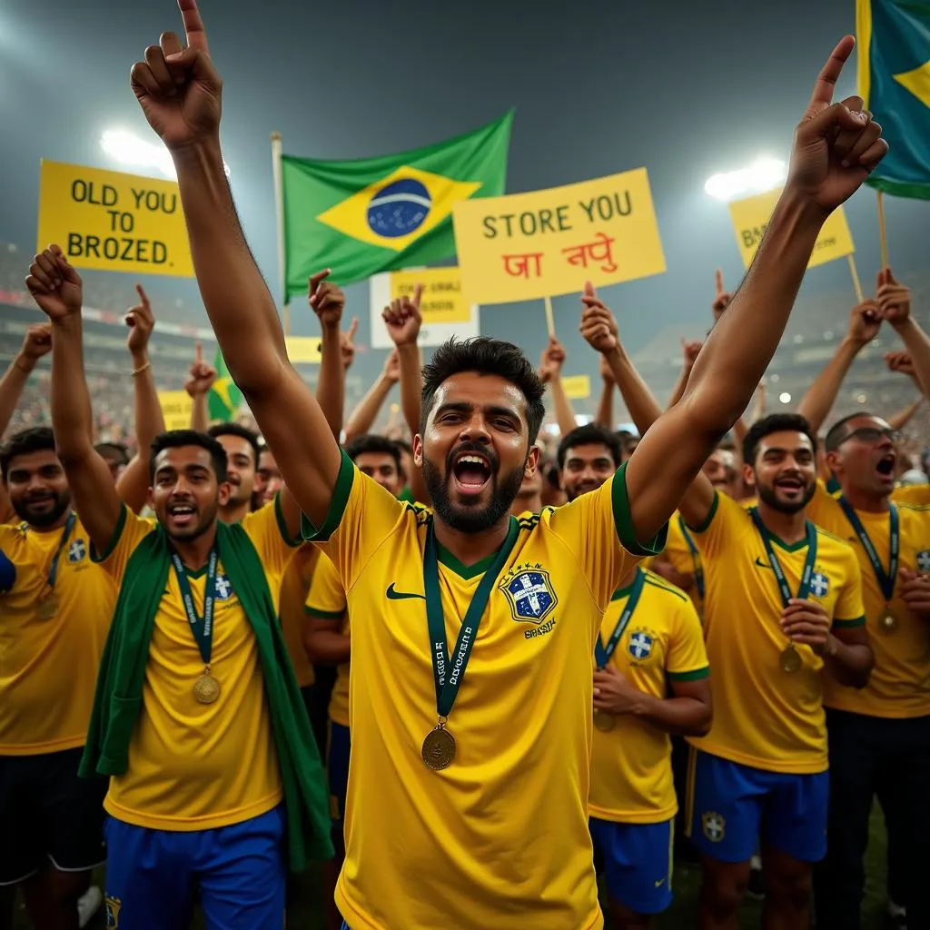 Indian fans celebrating Brazil's victory with enthusiasm.