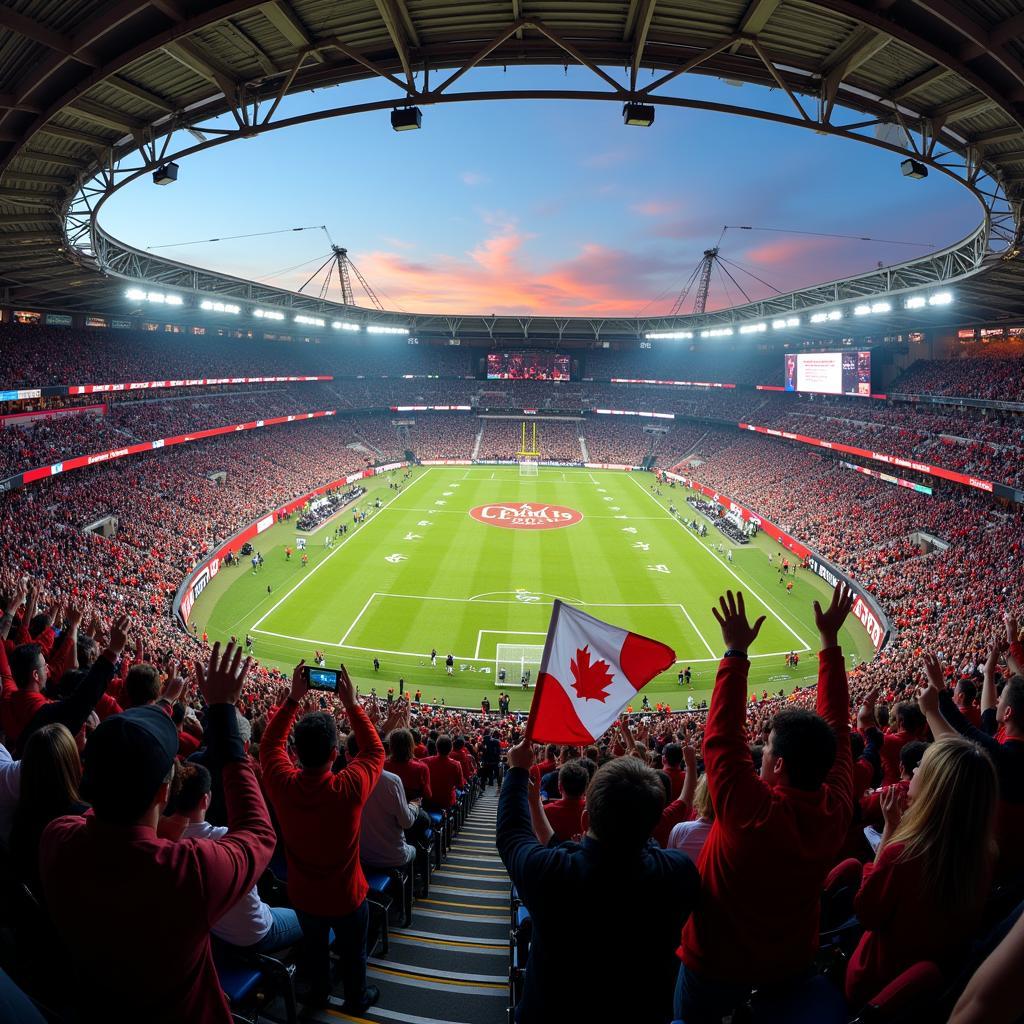 Fans cheering at an American League Football game