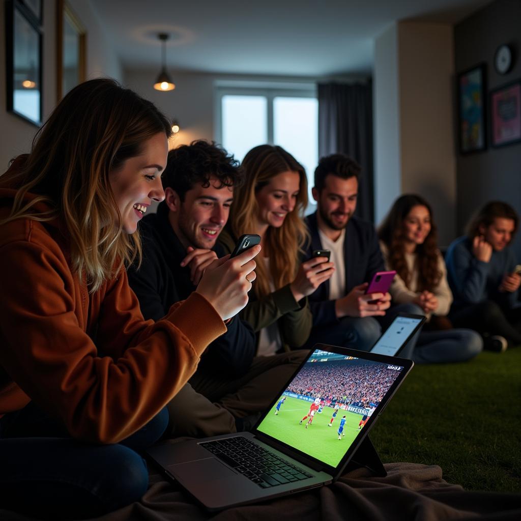 Football fans following live scores online