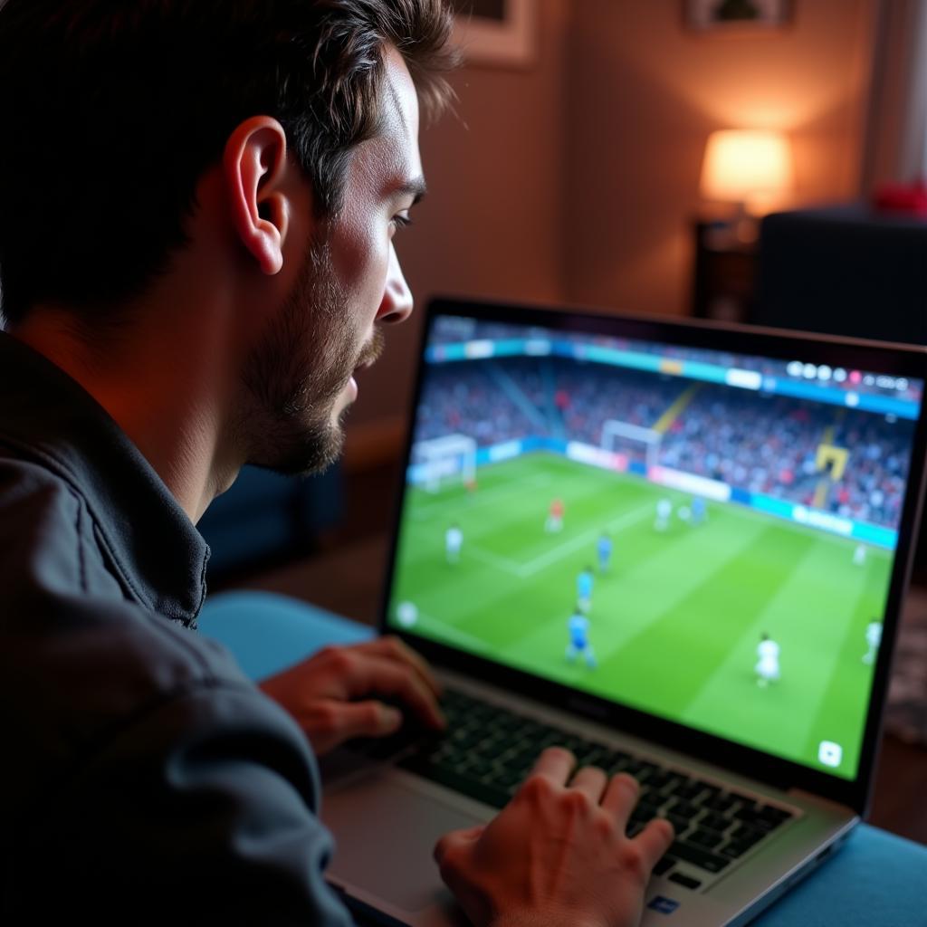 Excited Fan Watching Live Football Stream