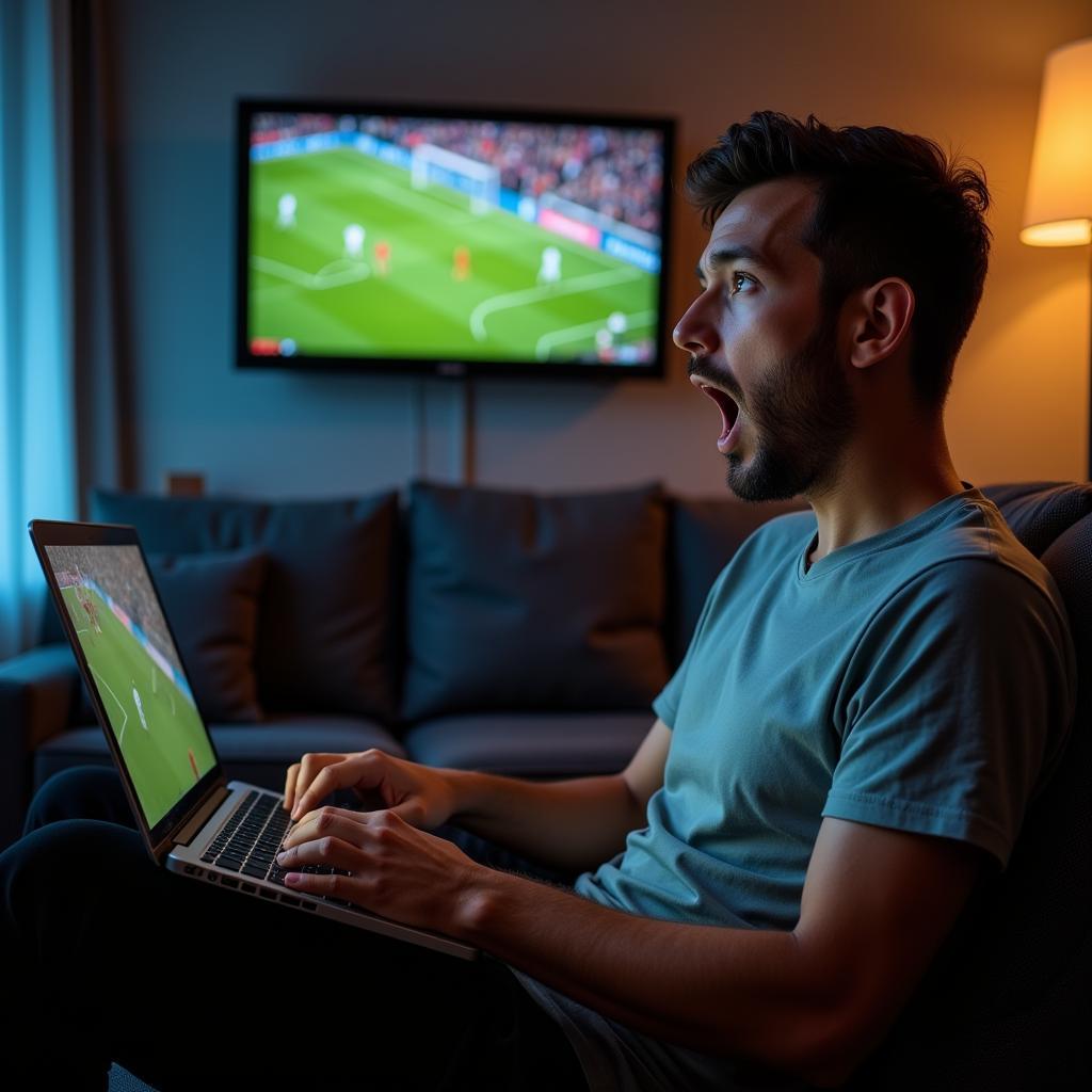 Fan Watching Football Live Stream