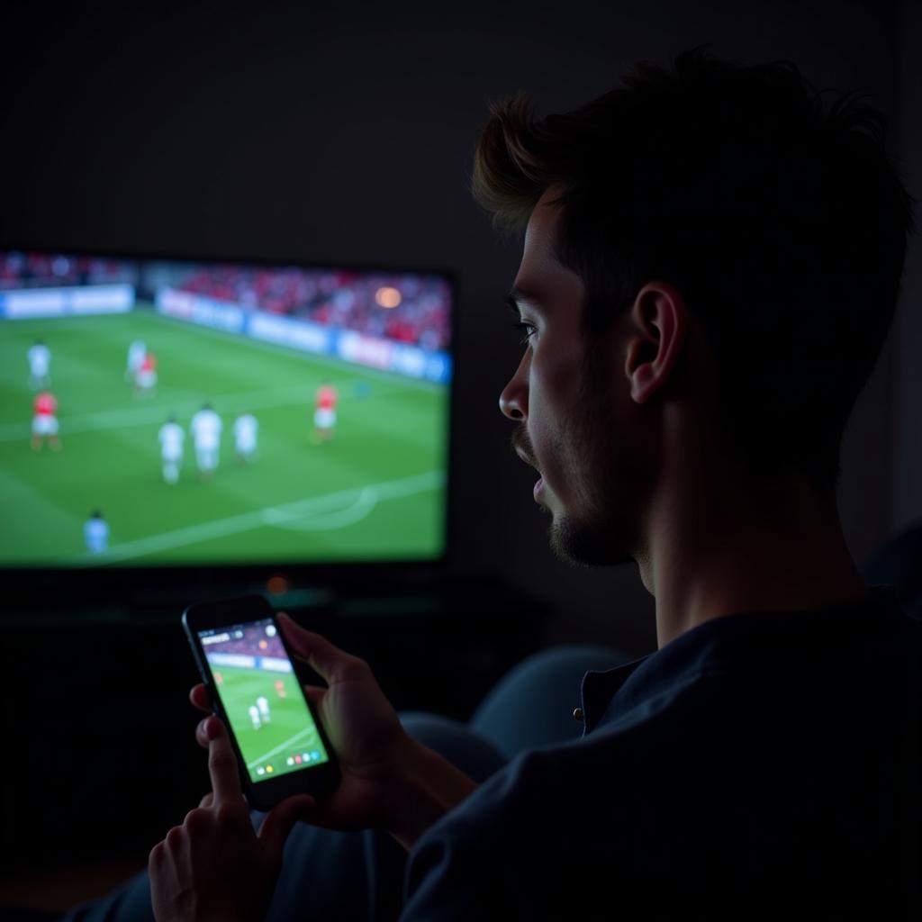 Football Fan Watching Live Stream