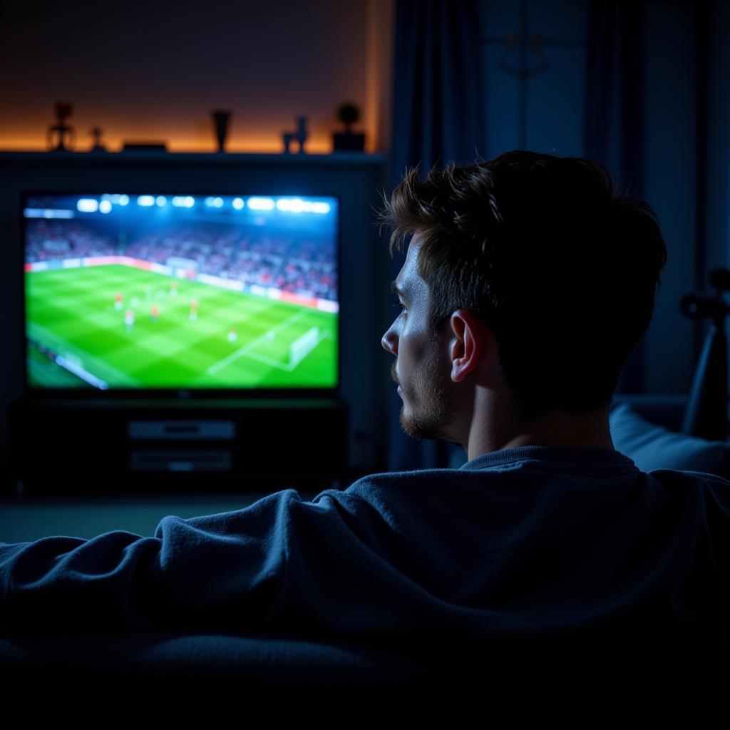 Football Fan Watching Live Match on TV