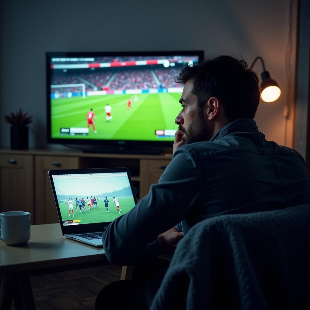 Fan Watching Football on Laptop