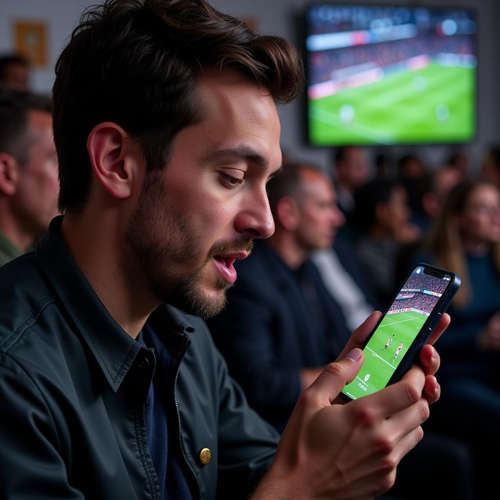 Excited Fan Watching Football Live on Phone