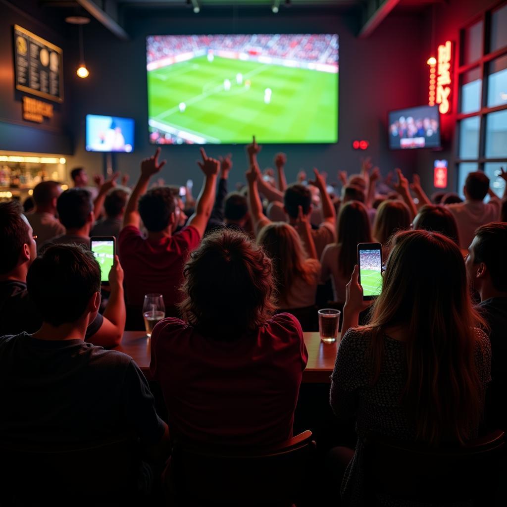 Fans Celebrating A Goal While Checking Live Scores