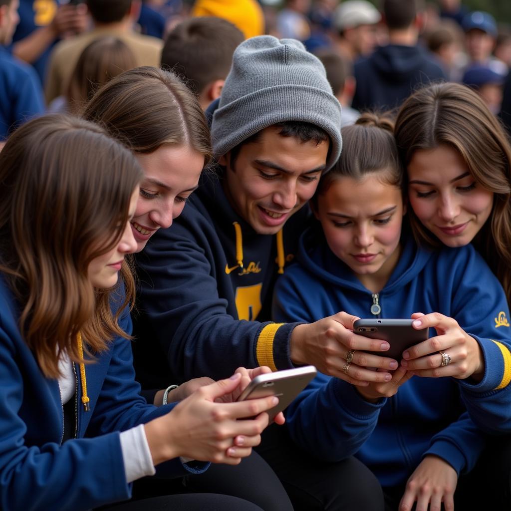 Fans checking Augustana College football live stats on their phones