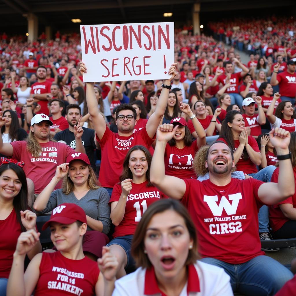 Fans cheering at a Badger football game