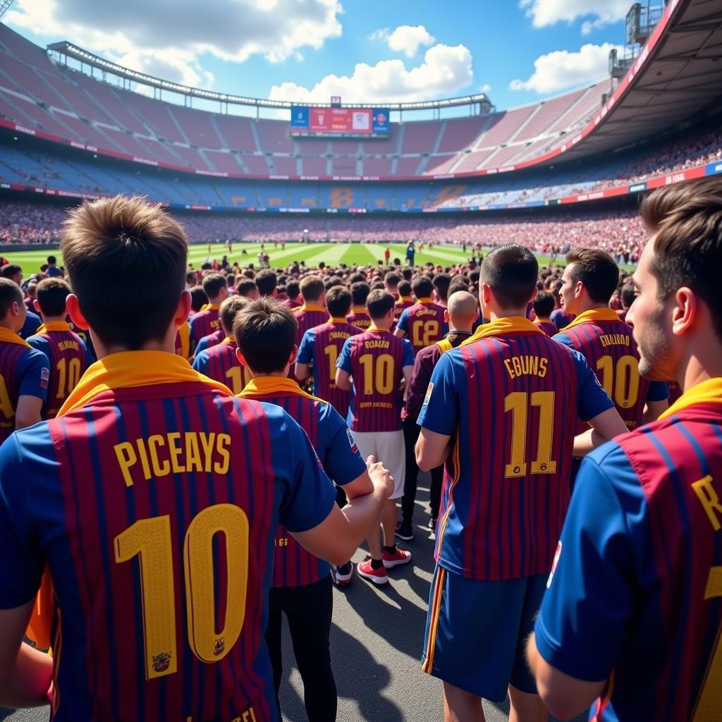 Fans Queuing Outside Camp Nou Stadium