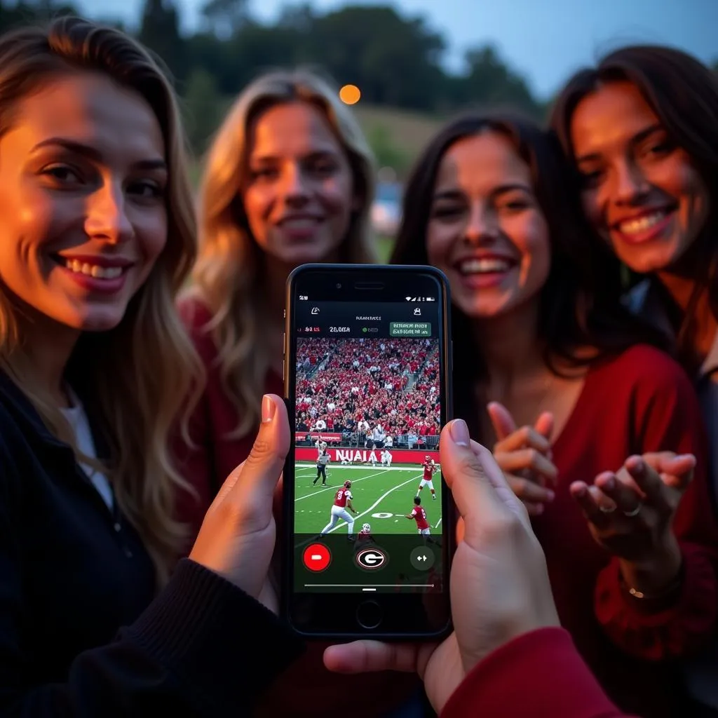 Fans Watching the Alabama vs Georgia 2022 Game on a Mobile Phone