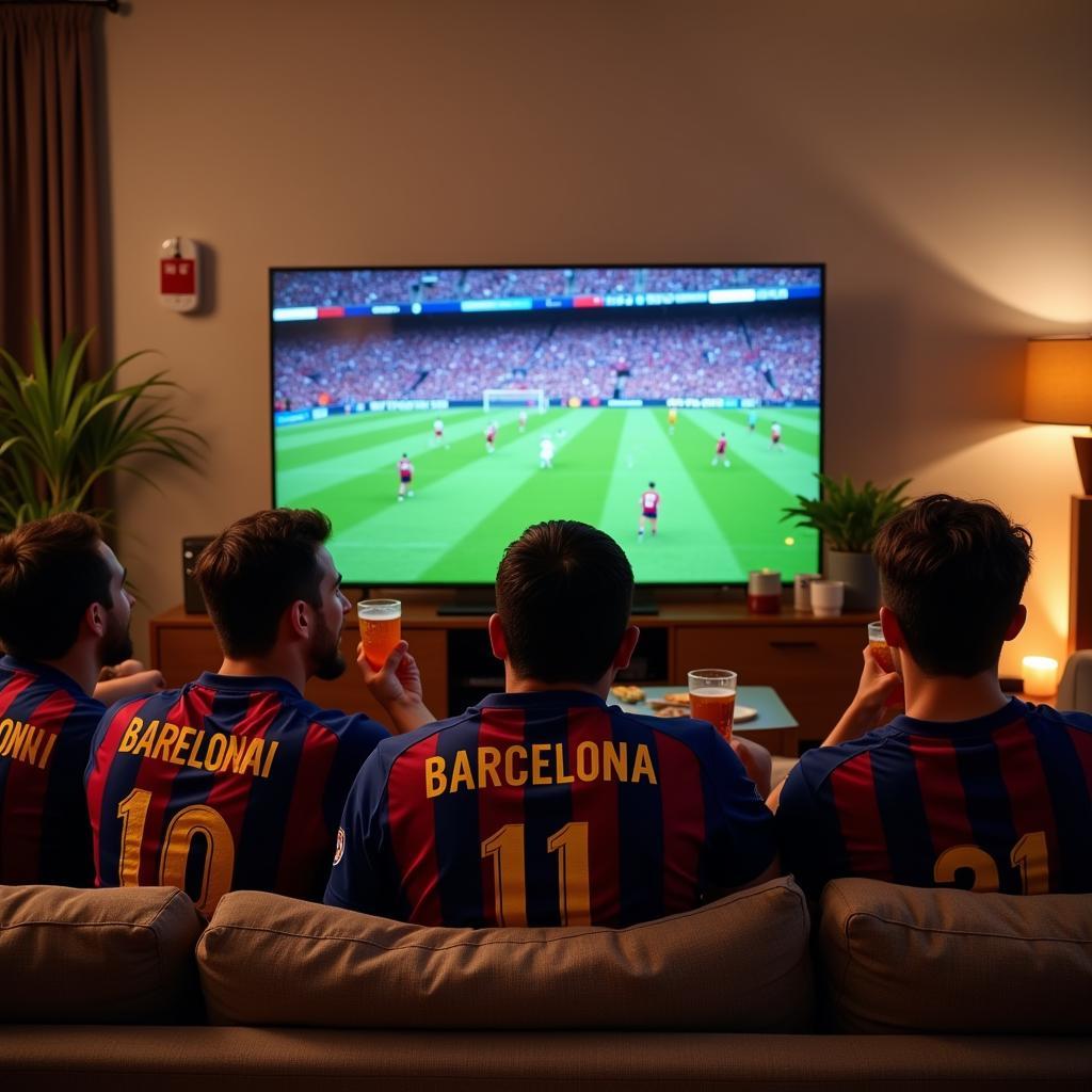 Fans watching a Barcelona match on TV