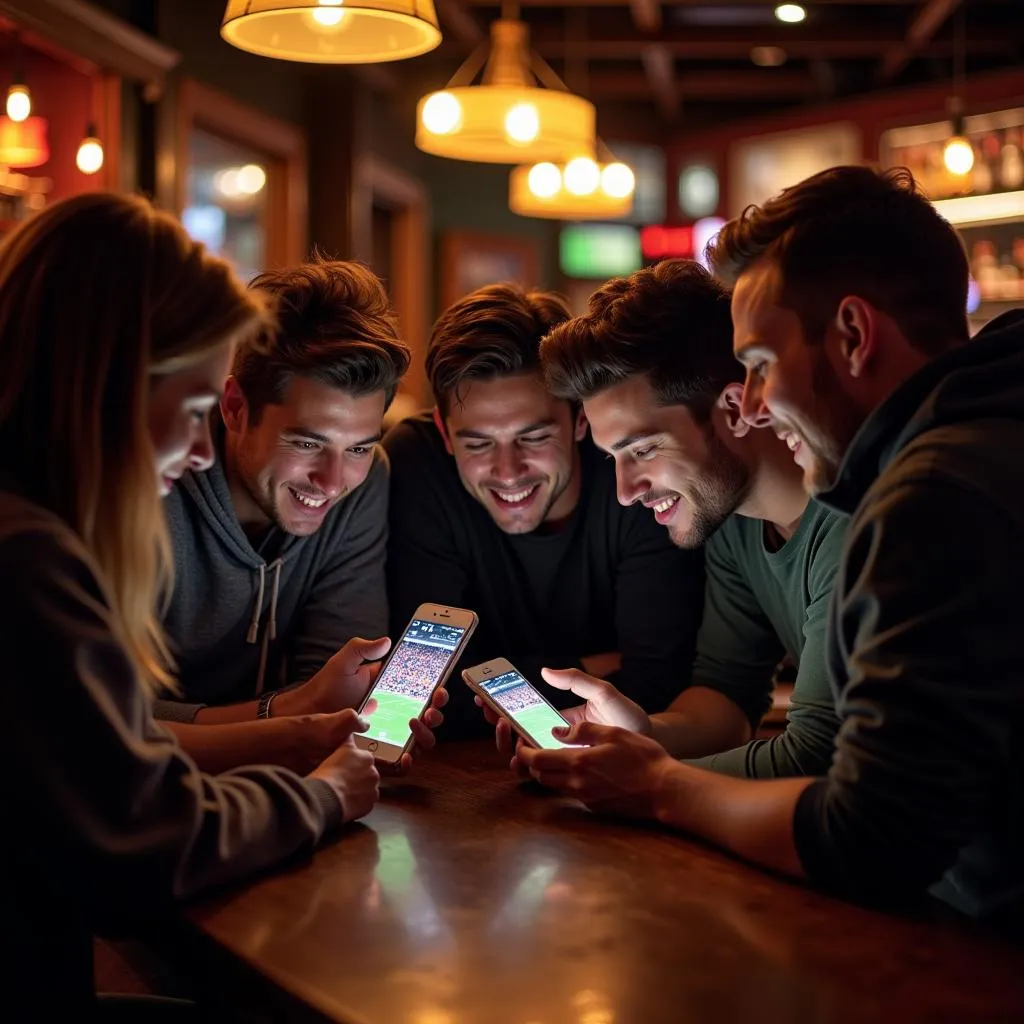 Fans Watching CBS Live Football Scores on Phone